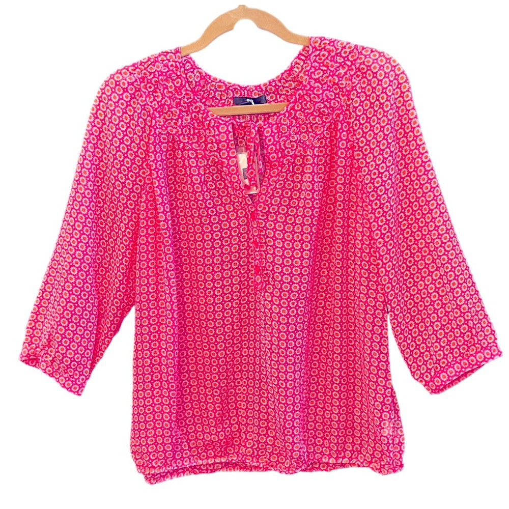 NWT GAP Sheer Floral Daisy Print Lightweight Pink Blouse size Large